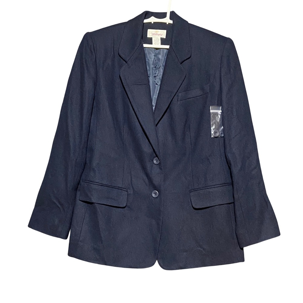 Vintage Worthington Navy Blue 100% Wool Blazer Jacket Size 10 814-4651 NWOT USA